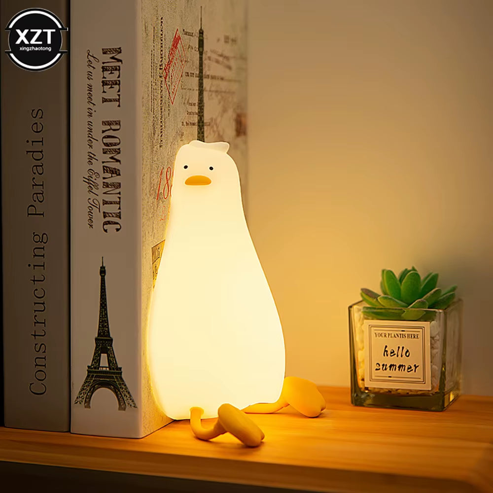 Cute Duck Nightlights Led Night Light Rechargeable Cartoon Silicone Lamp Patting Switch Children Kid Bedroom Decor Birthday Gift