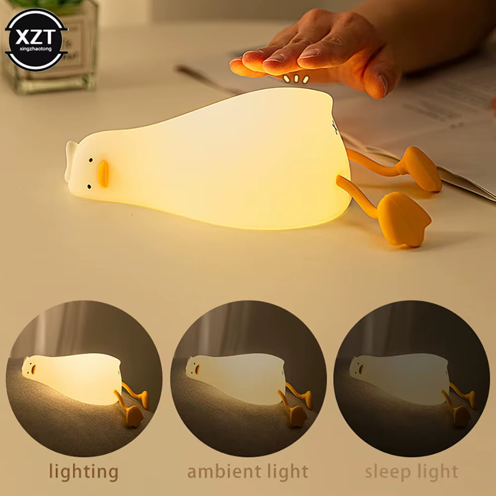 Cute Duck Nightlights Led Night Light Rechargeable Cartoon Silicone Lamp Patting Switch Children Kid Bedroom Decor Birthday Gift