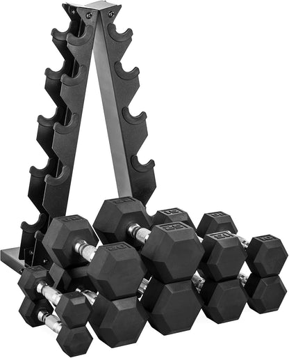 150 Lb Dumbbell Set with Vertical A-Frame Rack, Carbon