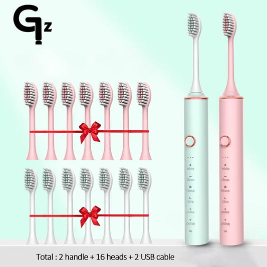 New N100 Sonic Electric Toothbrush Adult Timer Brush 6 Mode USB Charger Rechargeable Tooth Brushes Replacement Heads Set