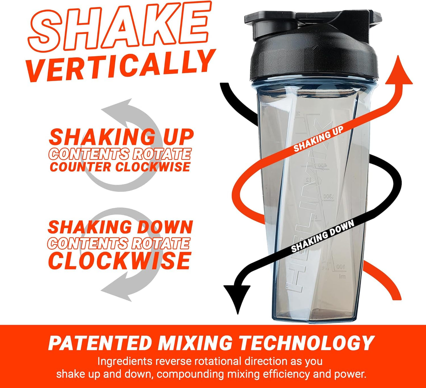 2.0 Vortex Blender Shaker Bottle Holds Upto 28Oz | No Blending Ball or Whisk | USA Made | Portable Pre Workout Whey Protein Drink Cup | Mixes Cocktails Smoothies Shakes | Top Rack Safe