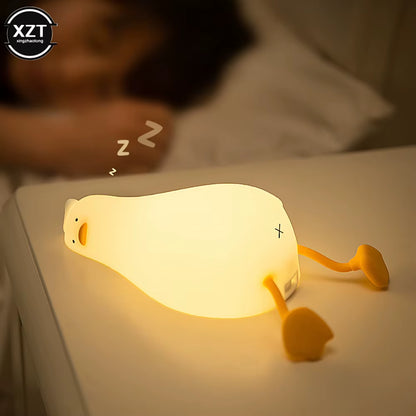 Cute Duck Nightlights Led Night Light Rechargeable Cartoon Silicone Lamp Patting Switch Children Kid Bedroom Decor Birthday Gift