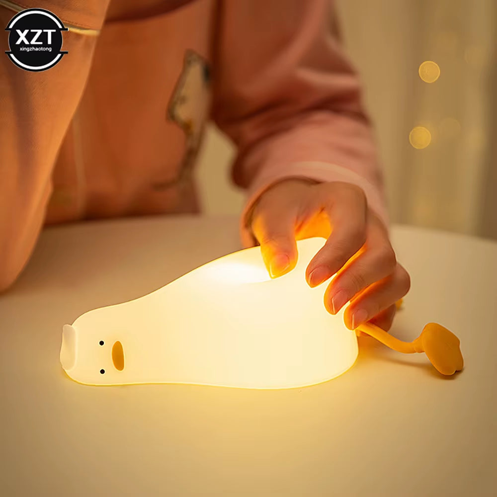 Cute Duck Nightlights Led Night Light Rechargeable Cartoon Silicone Lamp Patting Switch Children Kid Bedroom Decor Birthday Gift