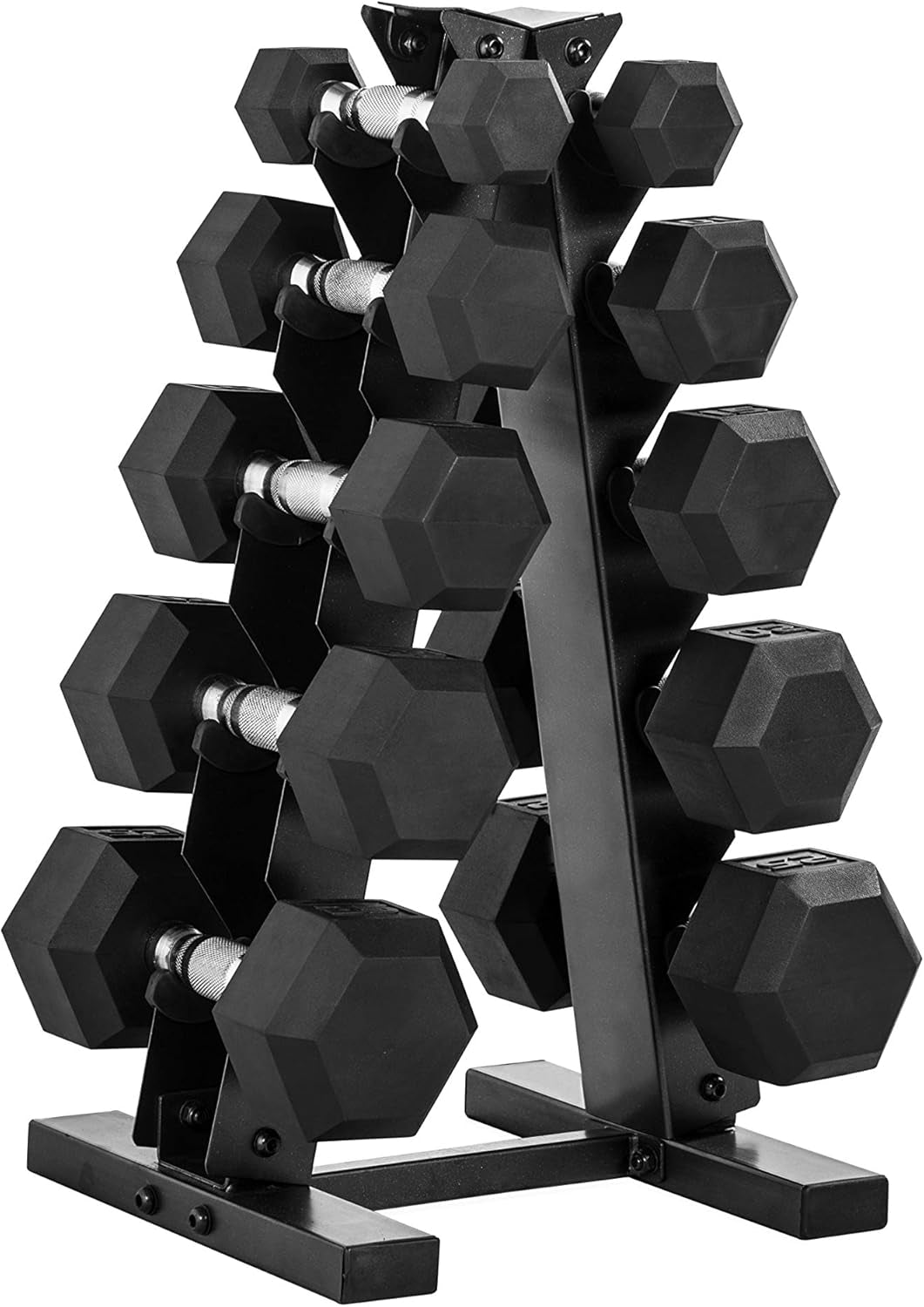 150 Lb Dumbbell Set with Vertical A-Frame Rack, Carbon